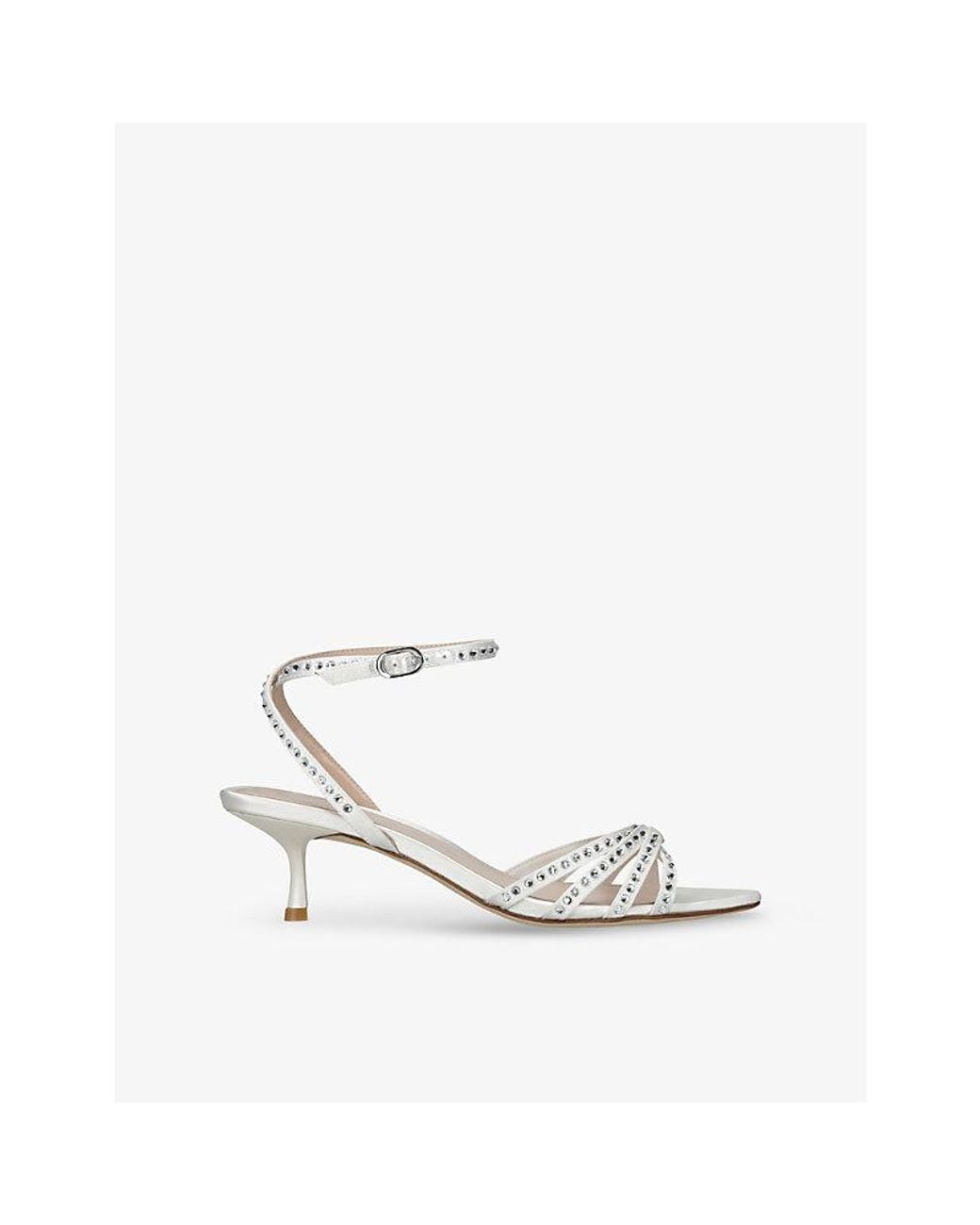 Stuart Weitzman White Carlyle Satin Heeled Sandals