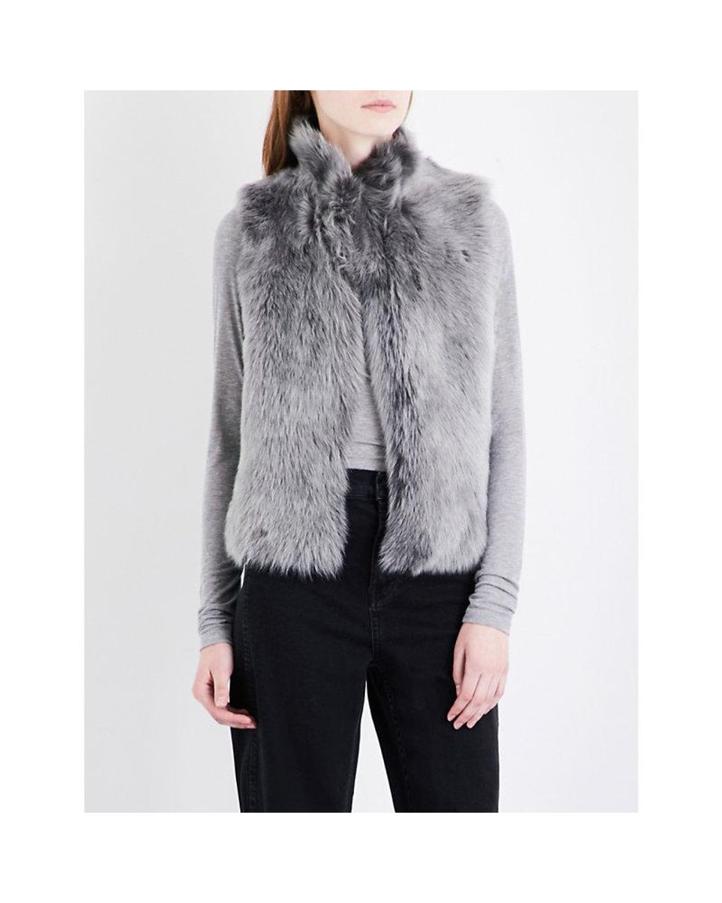 Whistles Cropped Shearling Gilet in Gray | Lyst