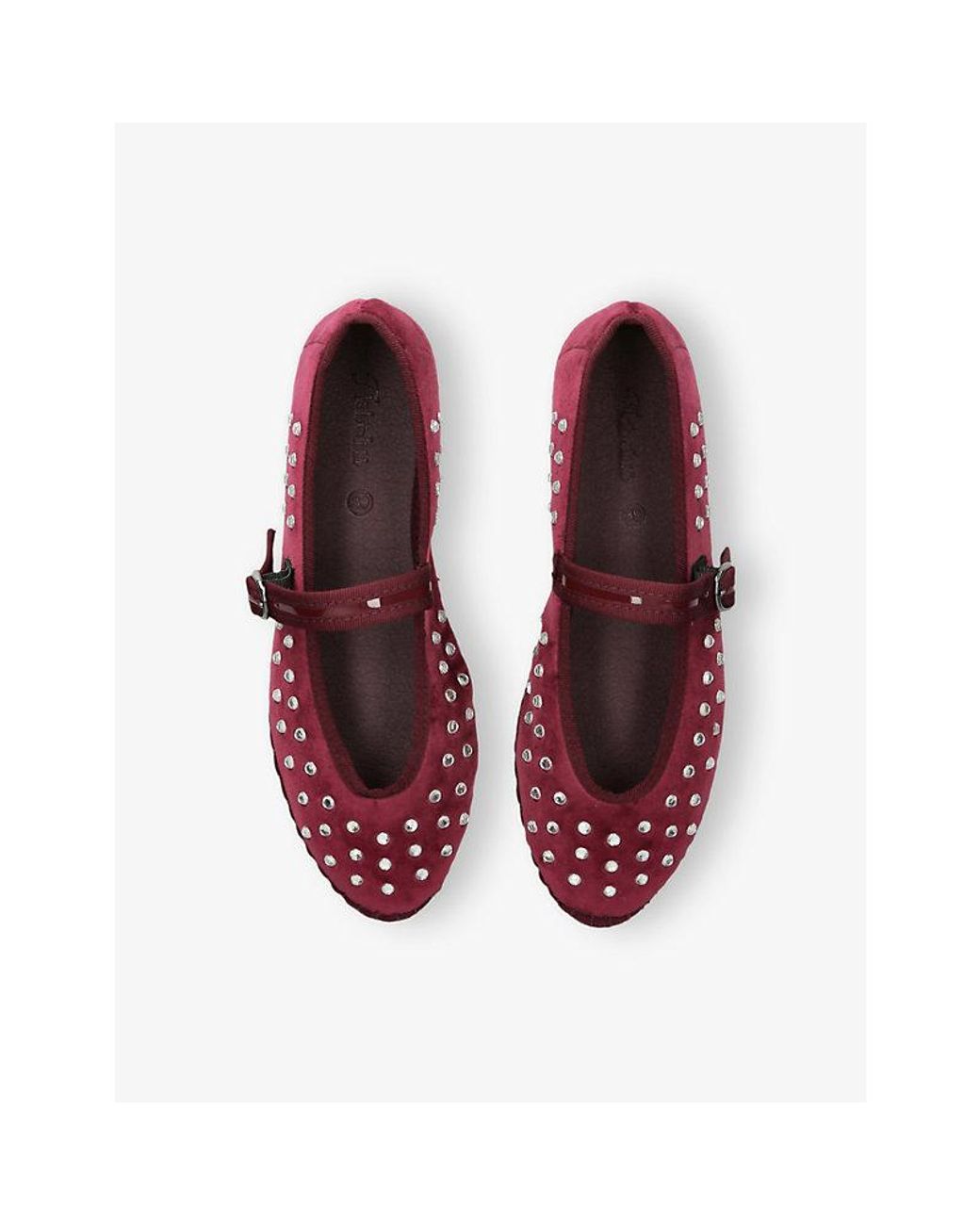 Flabelus Red Mae Studded Velvet Mary-Jane Flats