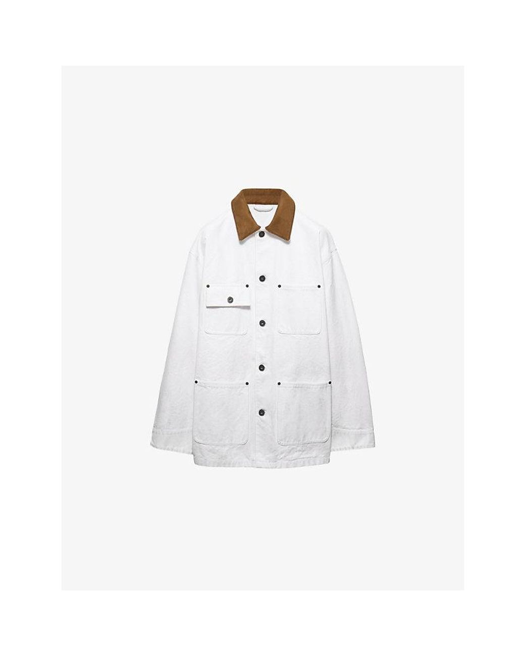 Prada White Leather-Collar Boxy-Fit Cotton-Canvas Jacket for men