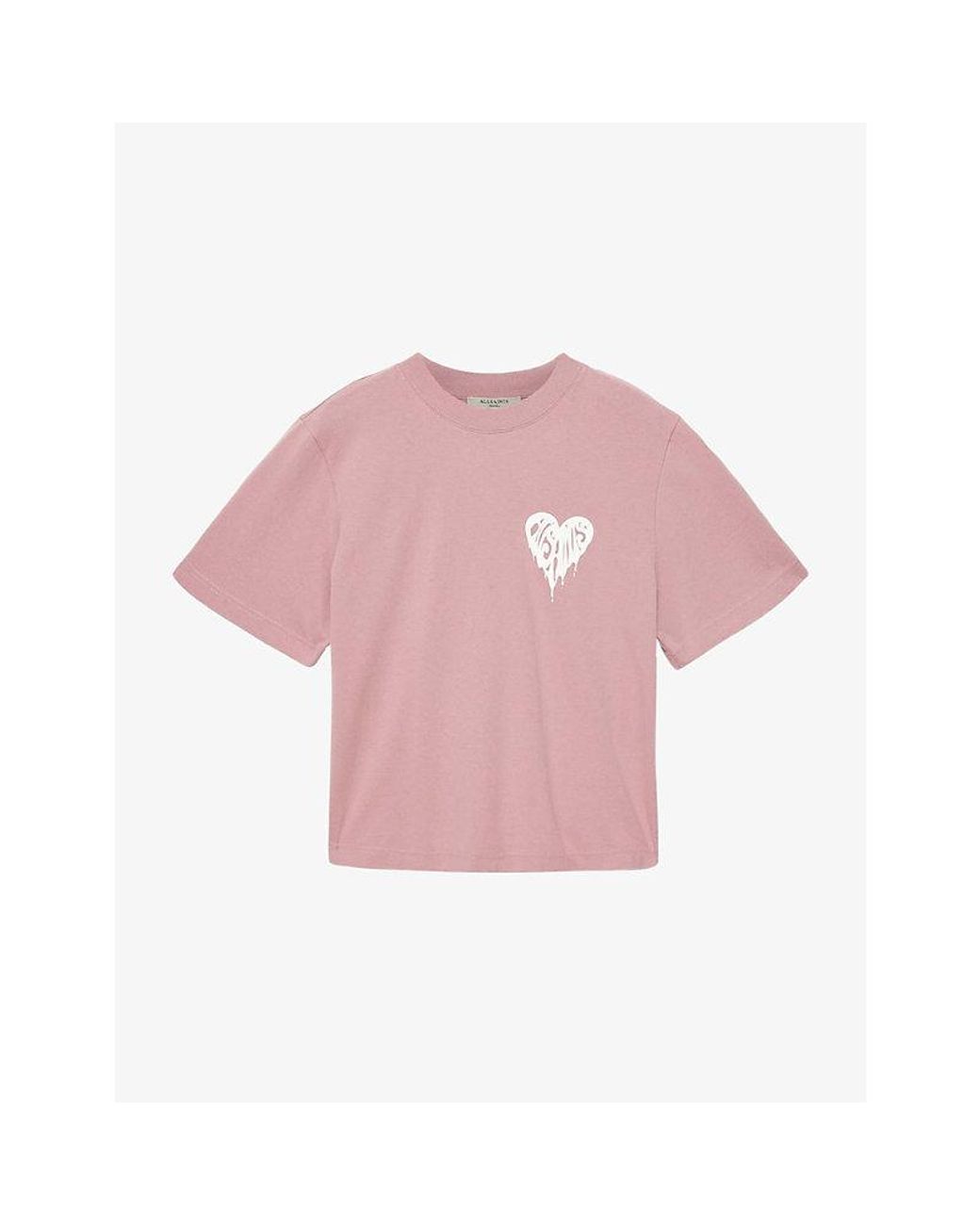 AllSaints Pink Lisa Trip Logo-Print Short-Sleeve Cotton T-Shirt