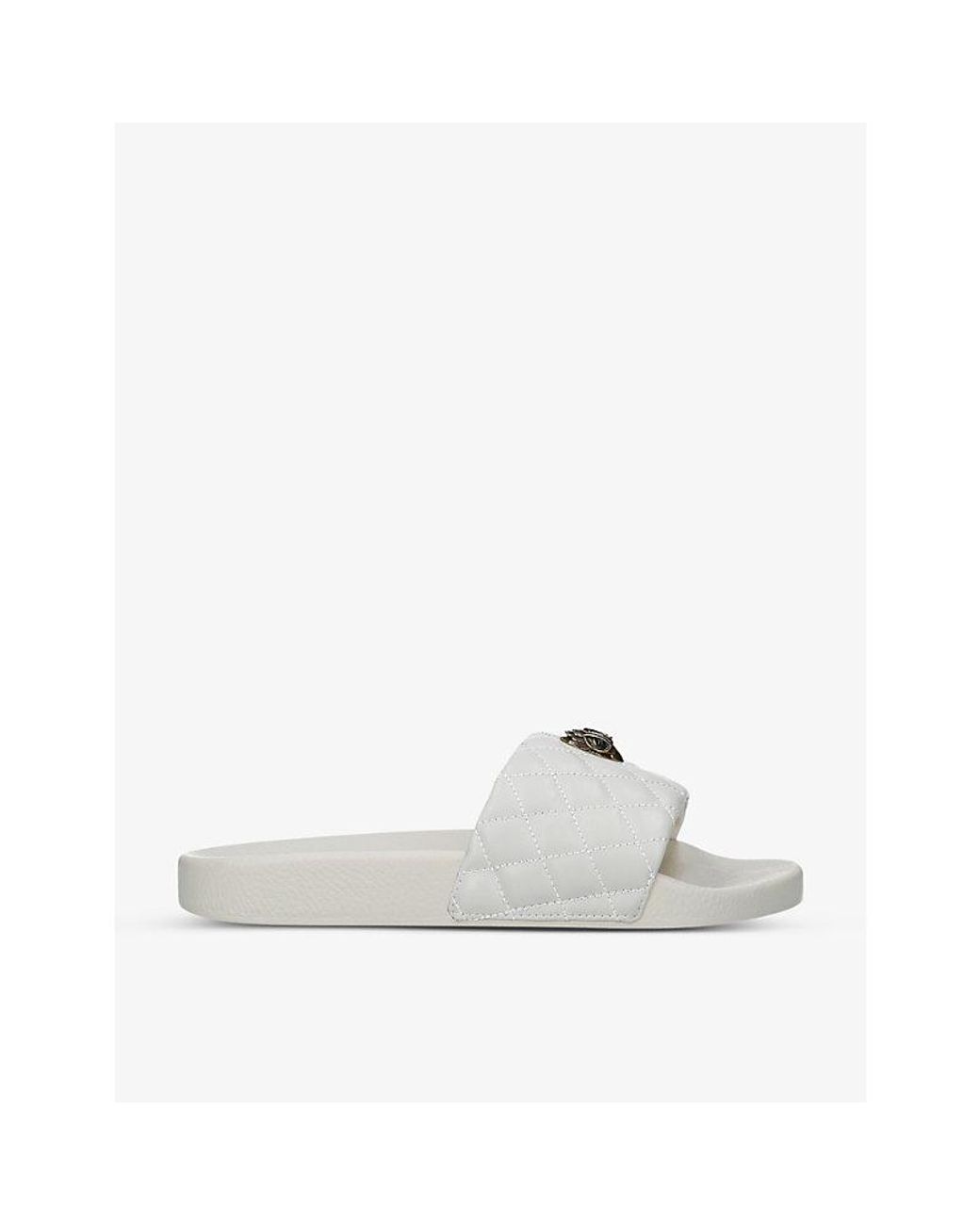 Kurt Geiger White Meena Eagle Embellished Quilted Rubber Sliders