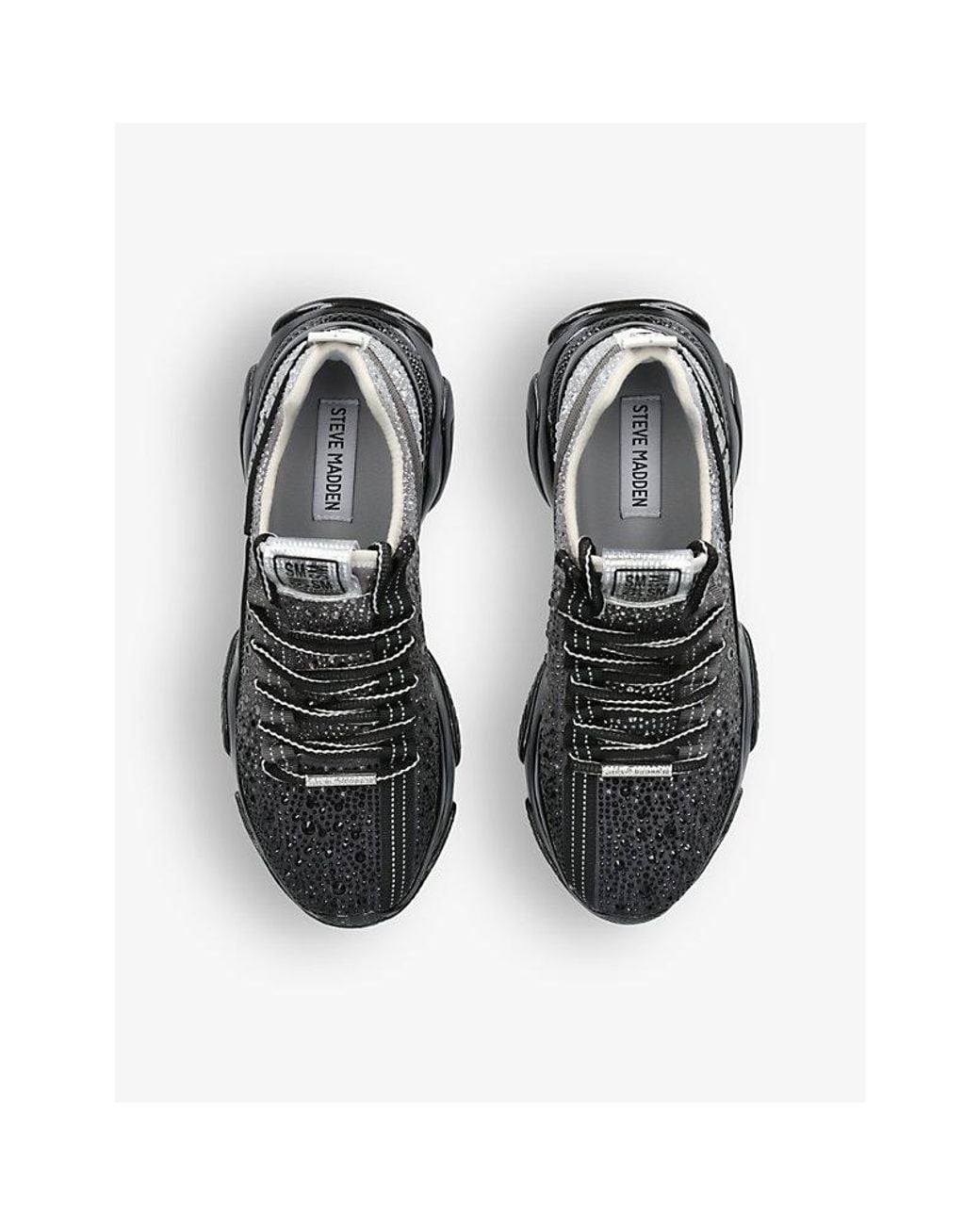 Steve Madden Black Mistica Rhinestone-Embellished Chunky-Sole Woven Trainers
