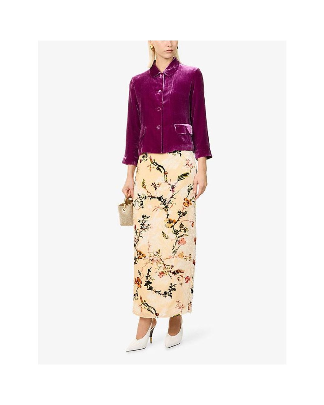 Reformation Metallic X Alexa Carolyn Floral Column Woven Midi Skirt