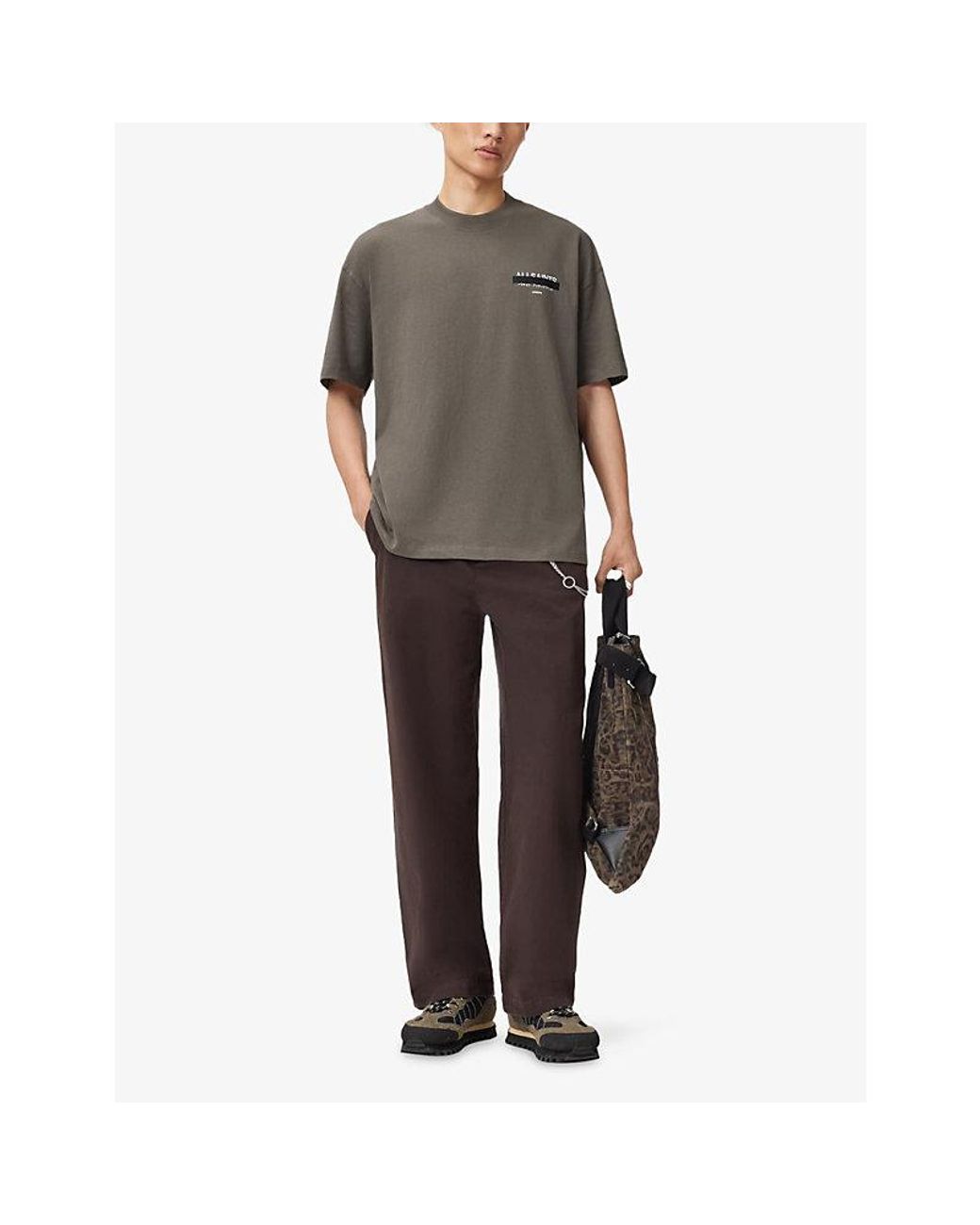 AllSaints Gray Redact Embroidered-Box Cotton T-Shirt for men