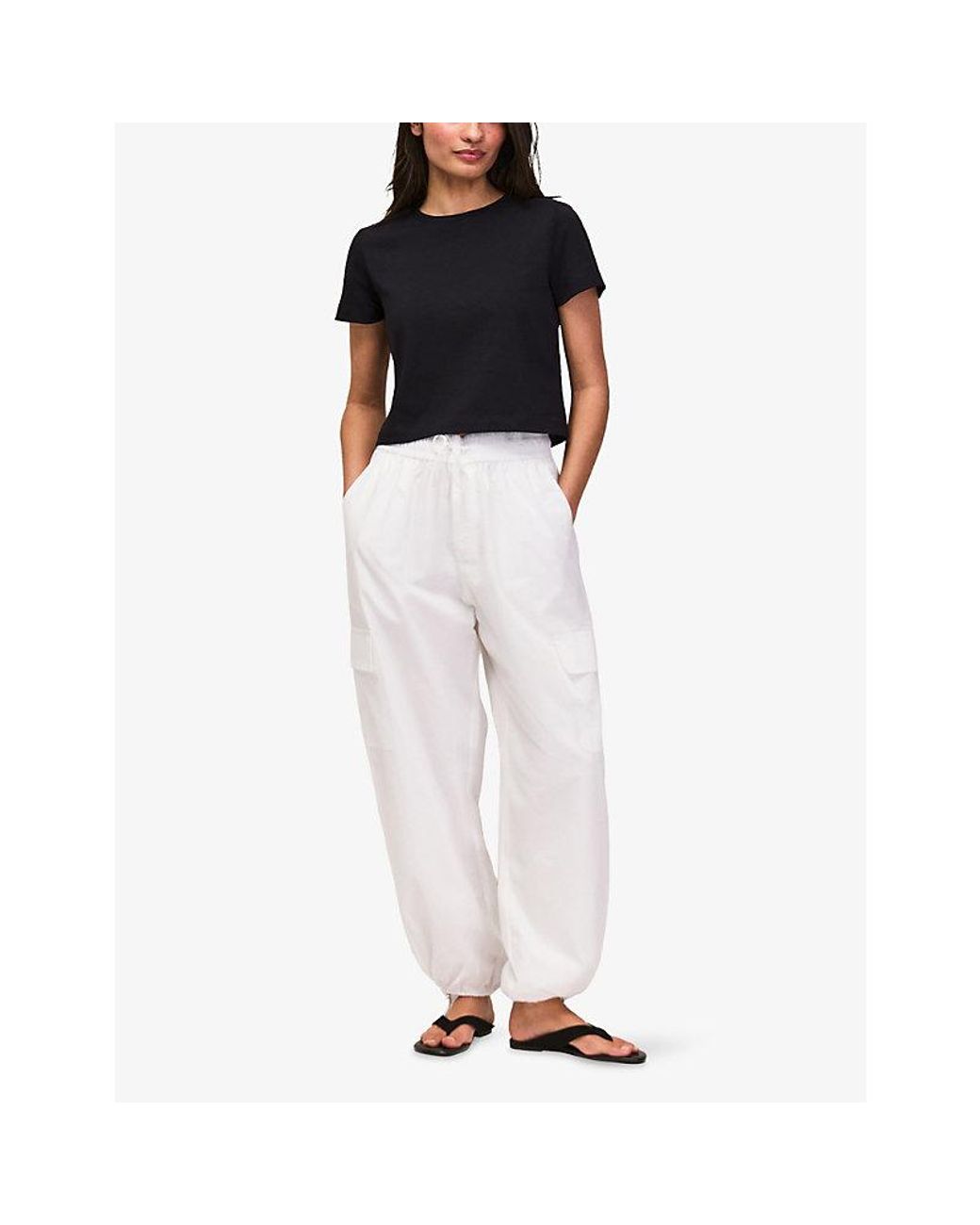 Ro&zo White Cuffed Drawstring-Waist Cotton Trousers
