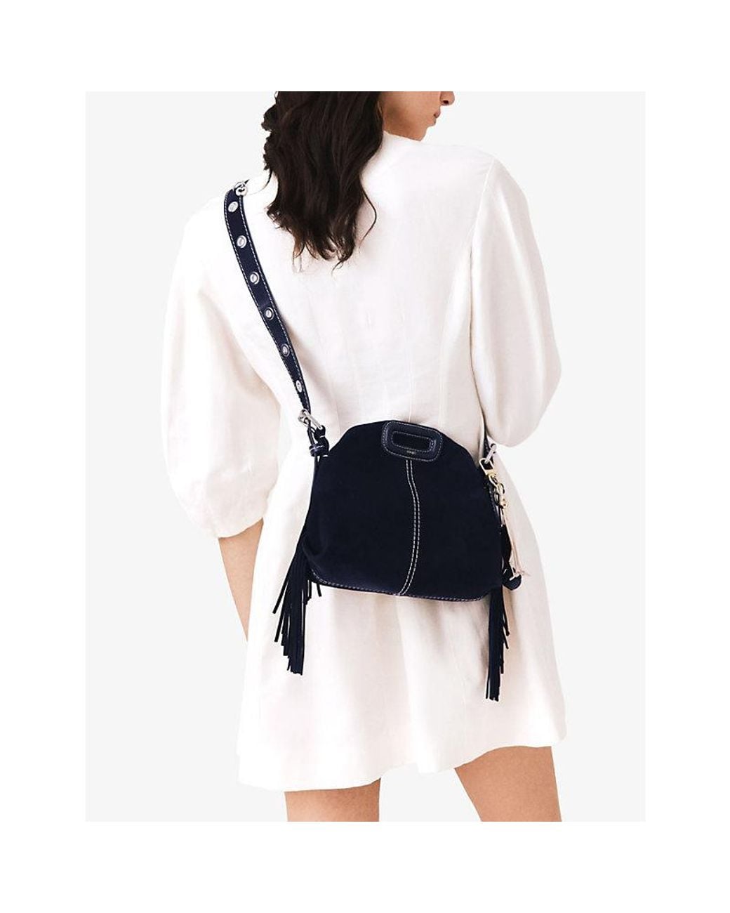 Maje Blue Miss M Mini Suede Shoulder Bag