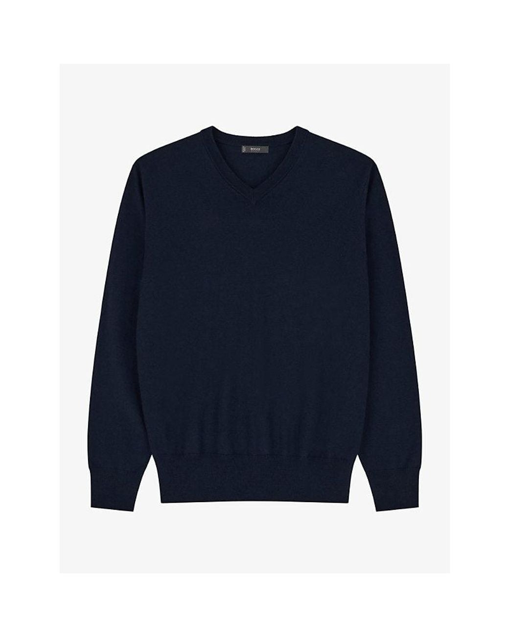 Boggi Blue Long-Sleeved Knitted Wool Polo Jumper for men
