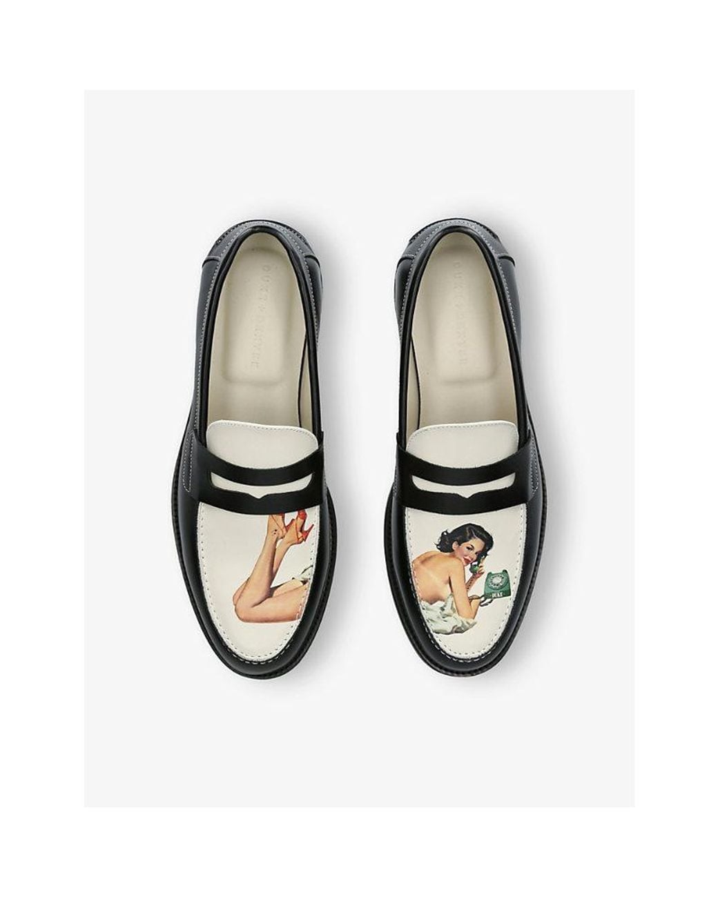 Duke & Dexter Black Wilde Pin Up Leather Penny Loafers for men