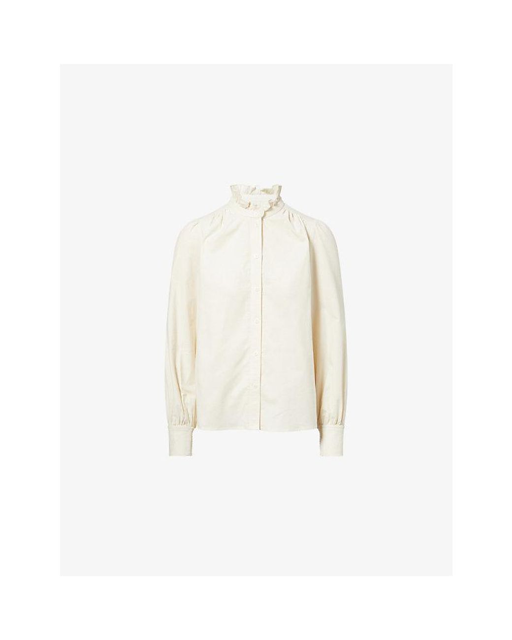 ME+EM White Micro-Cord Ruffle-Trim Woven Blouse