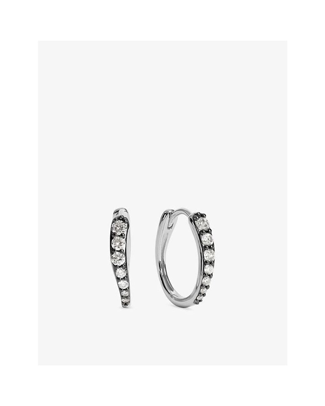 Monica Vinader Metallic Riva Pavé Diamond Blackened Small Sterling- And 0.29Ct Lab Grown Diamond Hoop Earrings