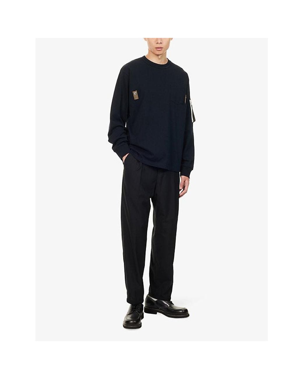 Sacai Blue Zip-Pocket Long-Sleeve Cotton T-Shirt for men