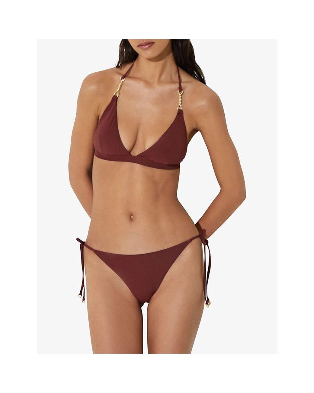 Reiss Purple Ruby Side-Tie Stretch-Woven Bikini Bottoms
