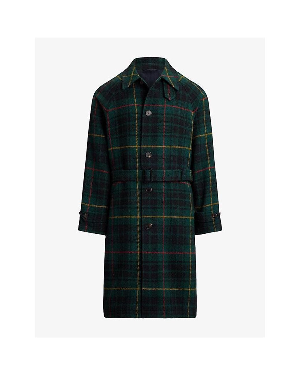 Polo Ralph Lauren Green Plaid Tweed Balmacaan Wool And Alpaca Coat for men
