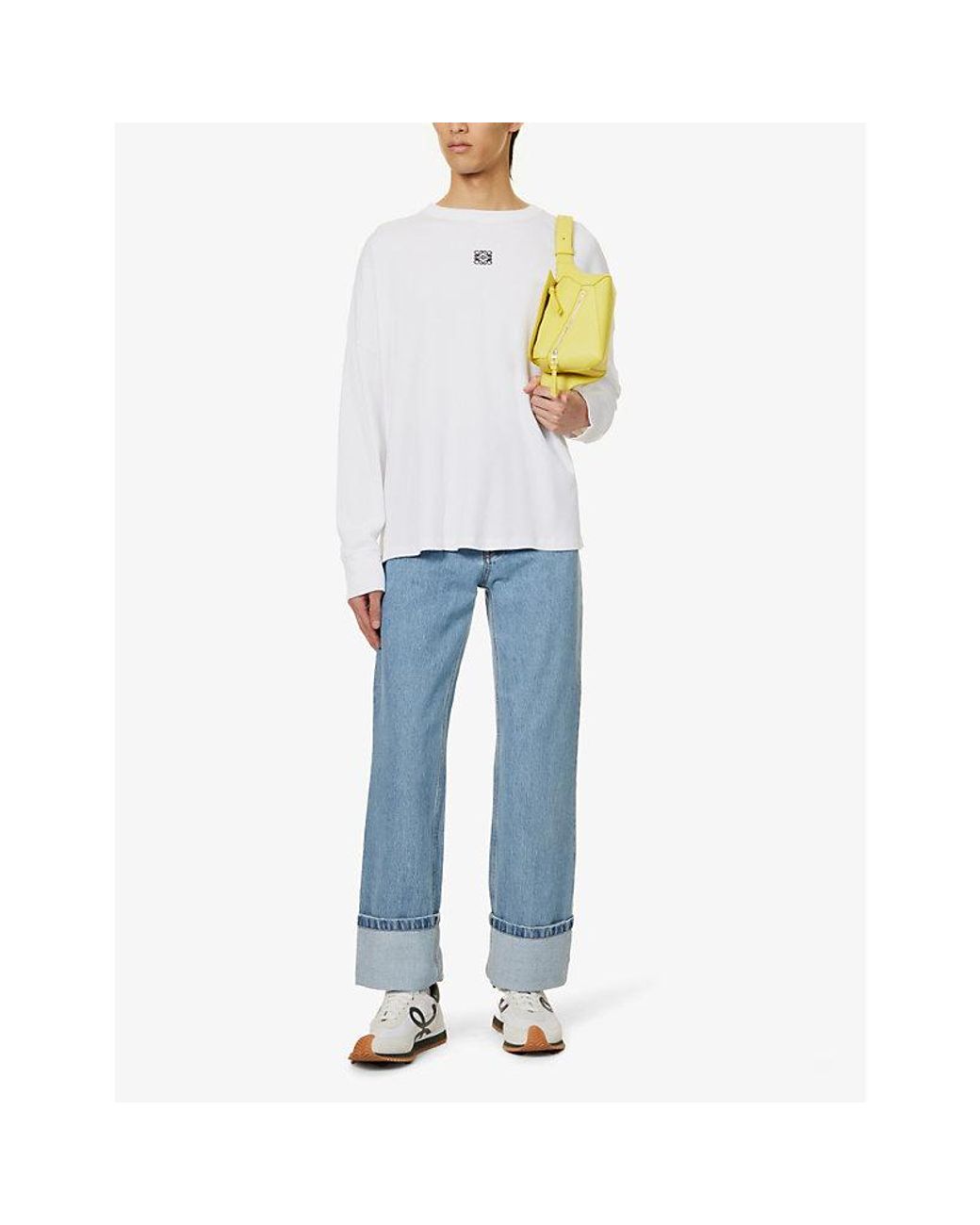 Loewe White Anagram-Embroidered Cotton-Jersey Long-Sleeved T-Shirt for men