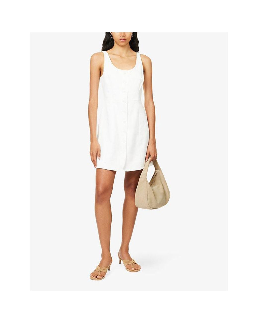 Theory White Scoop-Neck Button-Up Linen Mini Dress