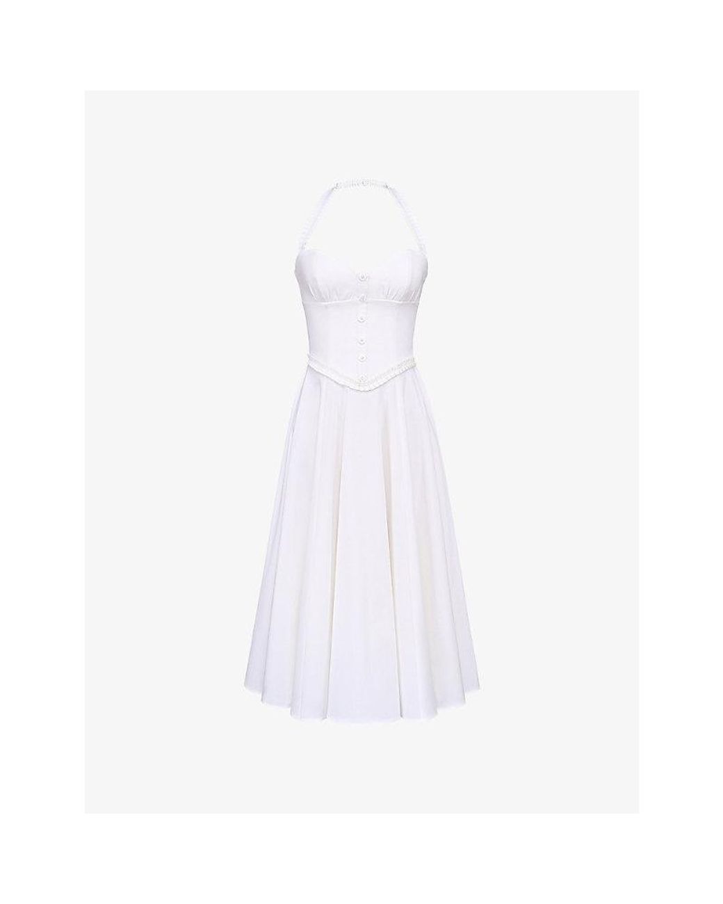 House Of Cb White Georgie Floral-Print Stretch-Cotton Midi Dress Xs (A-C Cup)