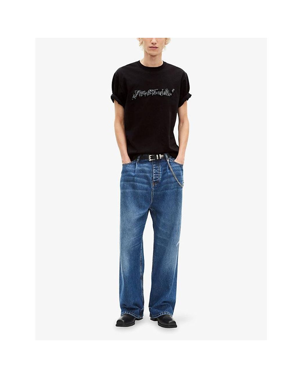 The Kooples Black Logo-Print Short-Sleeve Cotton T-Shirt for men