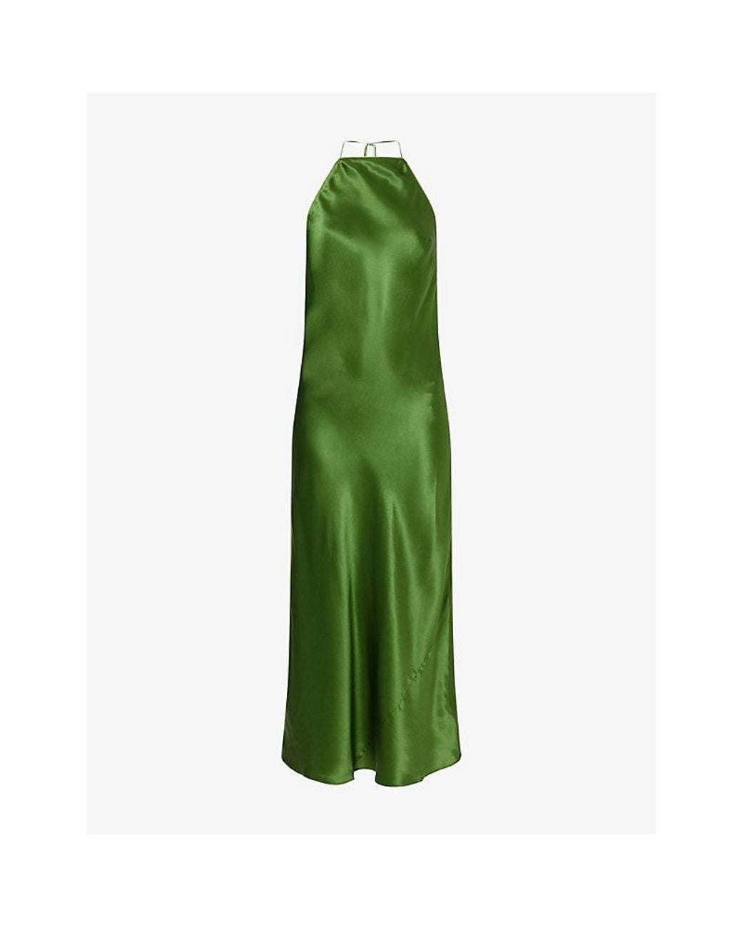 Reformation Green Maripaz Halterneck Silk-Charmeuse Midi Dress