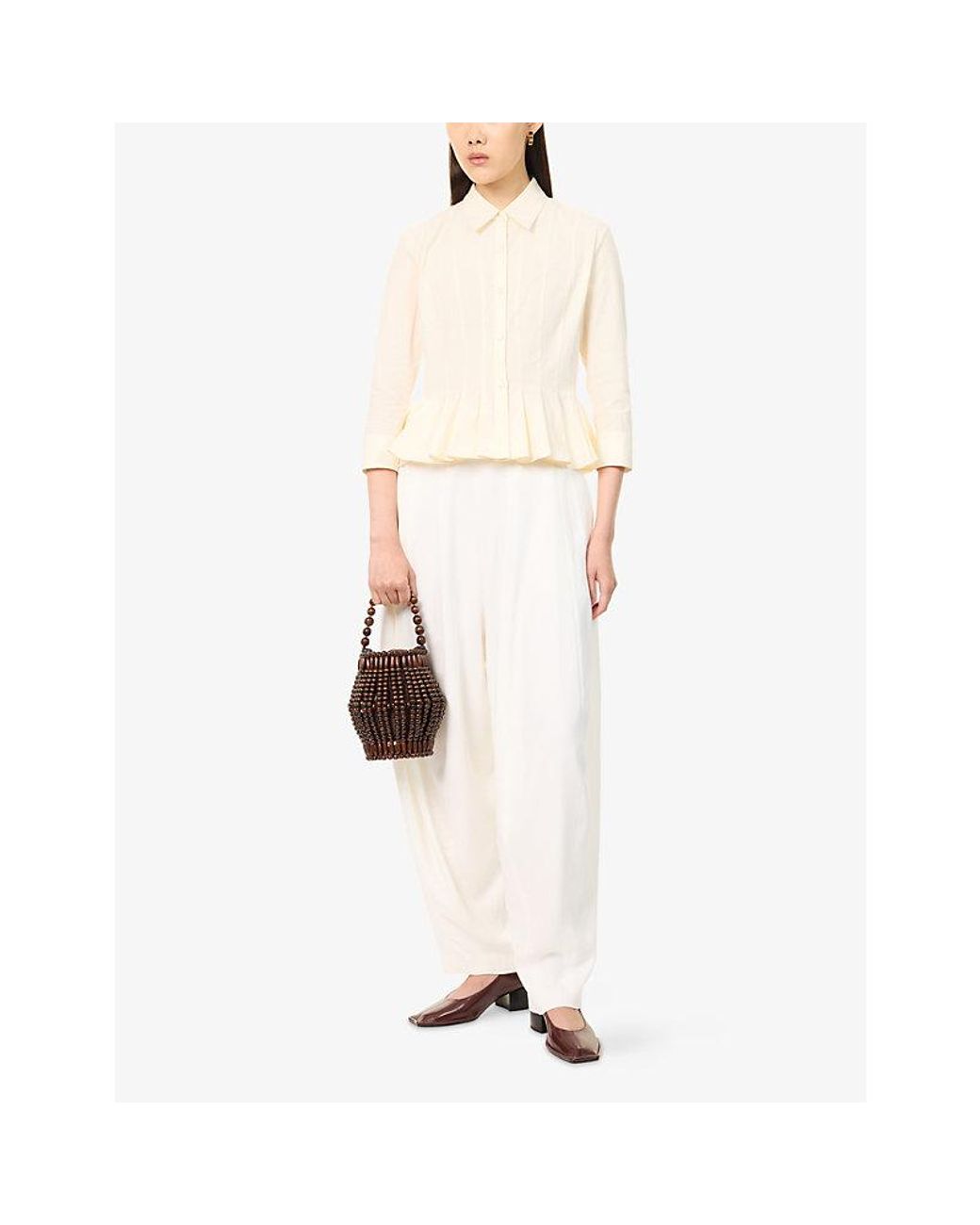 Ashlyn White Blaine Barrel-Leg Cotton Trousers