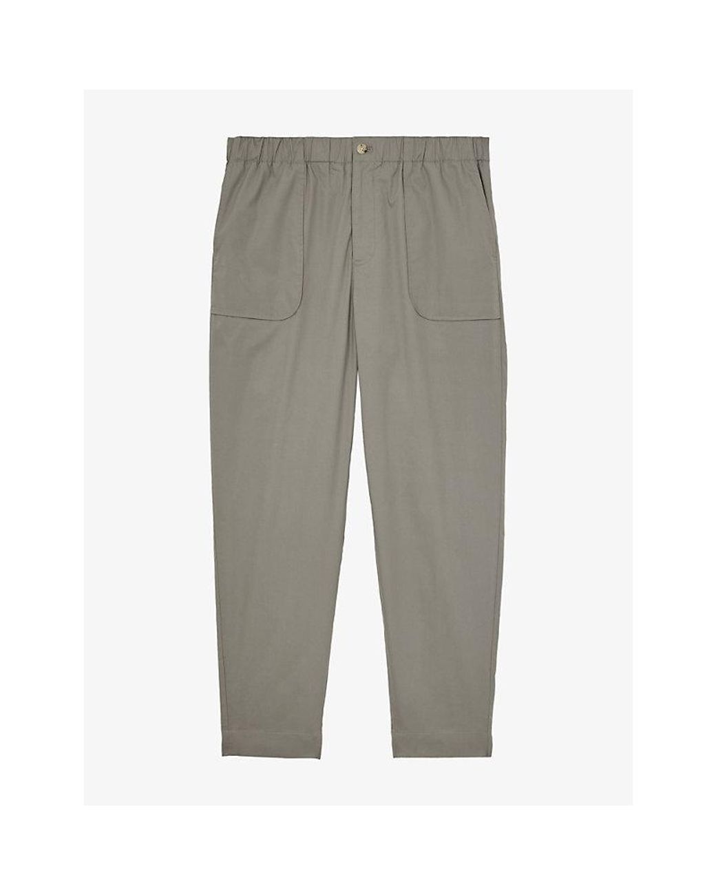 Reiss Gray Snap Cotton-Blend Tapered Trousers for men