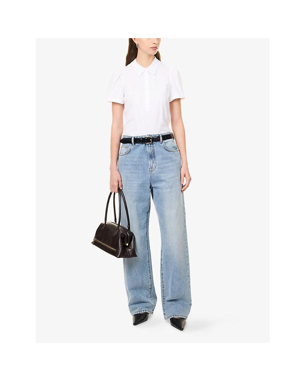 ME+EM Blue Frilled-Trim Cotton Shirt