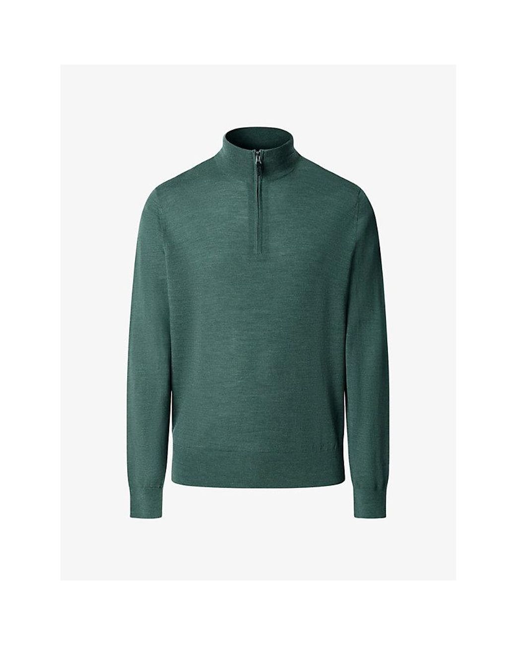 Hackett Green Half-Zip Regular-Fit Merino-Wool Jumper for men