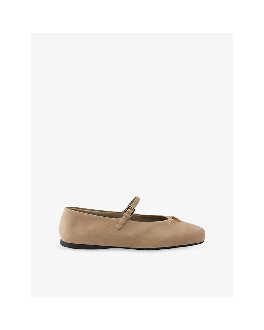 Prada Natural Triangle-Logo Suede Ballerina Flats
