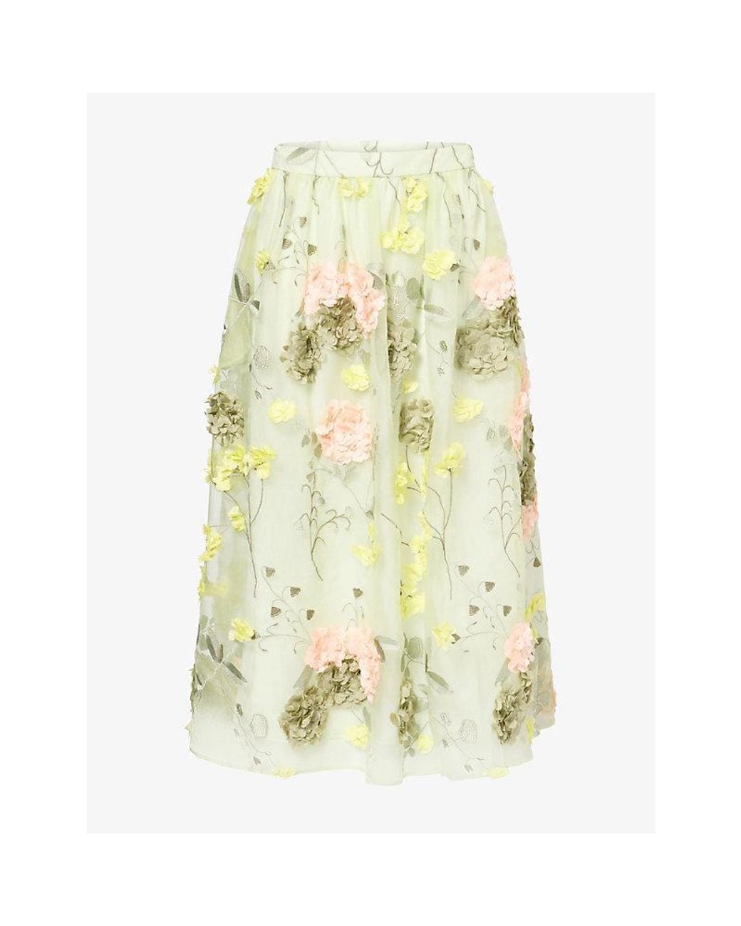 Huishan Zhang Metallic Lana Floral-Appliqué Silk Midi Skirt