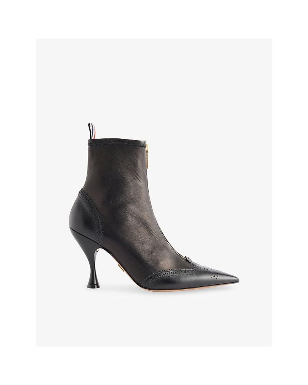 Thom Browne Black Wingtip Leather Heeled Ankle Boots