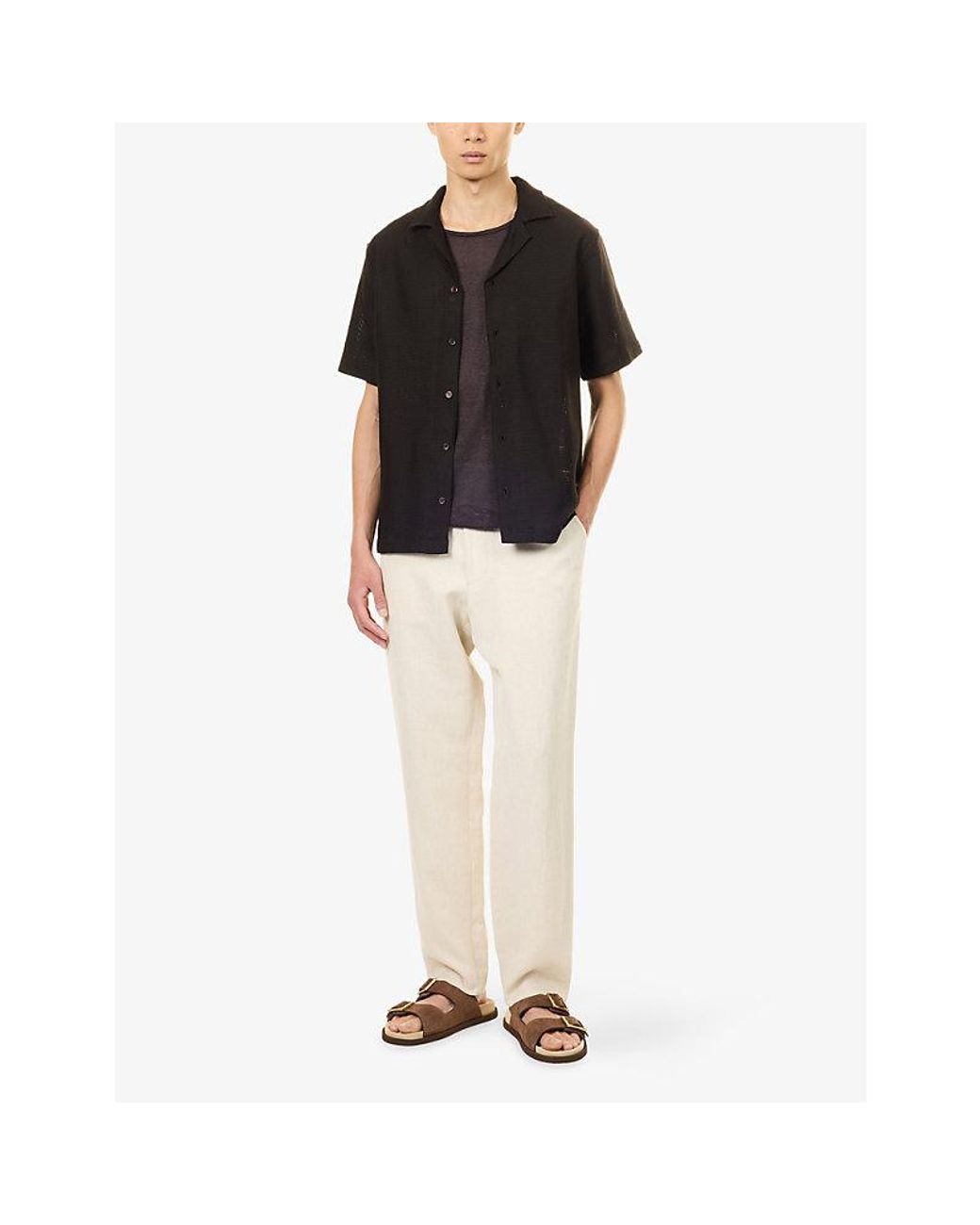 Orlebar Brown Purple Brand-Tab Short-Sleeve Linen T-Shirt for men
