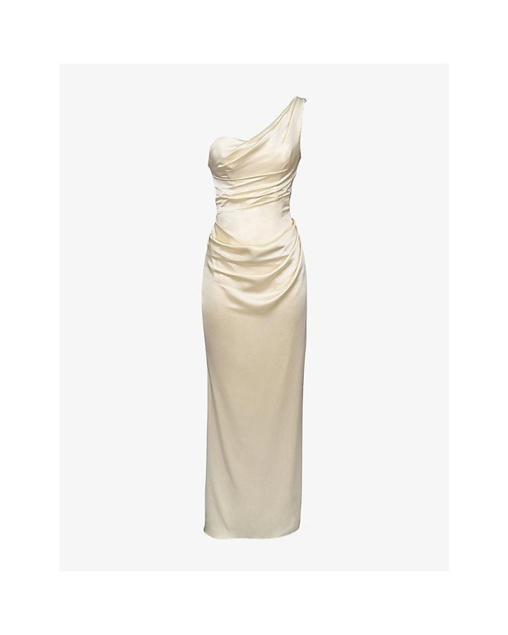 House Of Cb Natural Caprice One-Shoulder Satin Maxi Dress