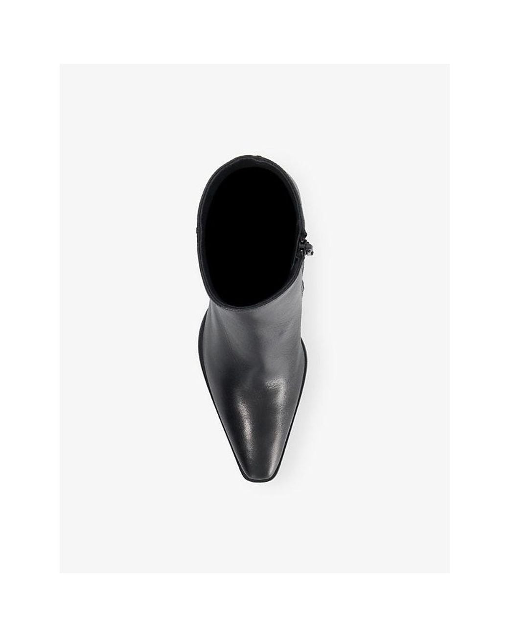 Dune Black Papped Western Heeled Leather Ankle Boots