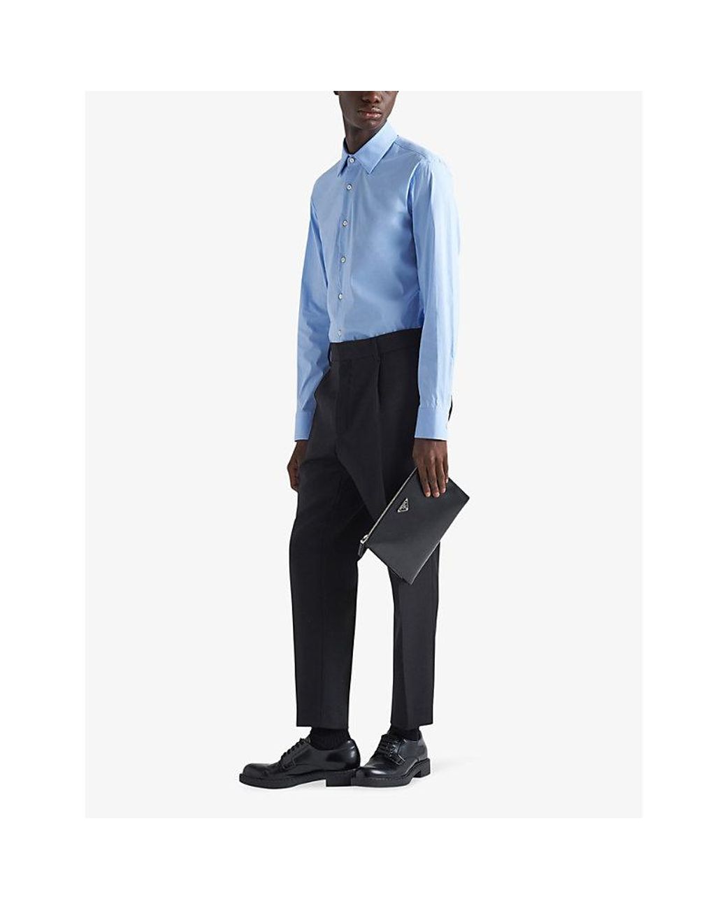 Prada Blue Collared Slim-Fit Cotton-Blend Shirt for men