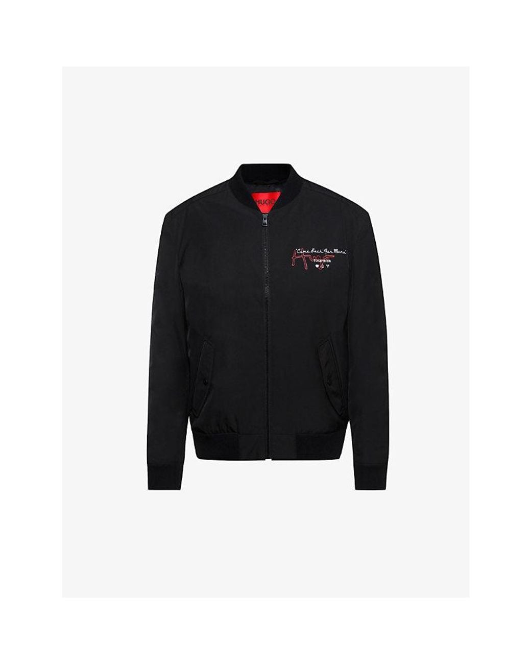 HUGO Black Snake-Print Woven Bomber Jacket for men