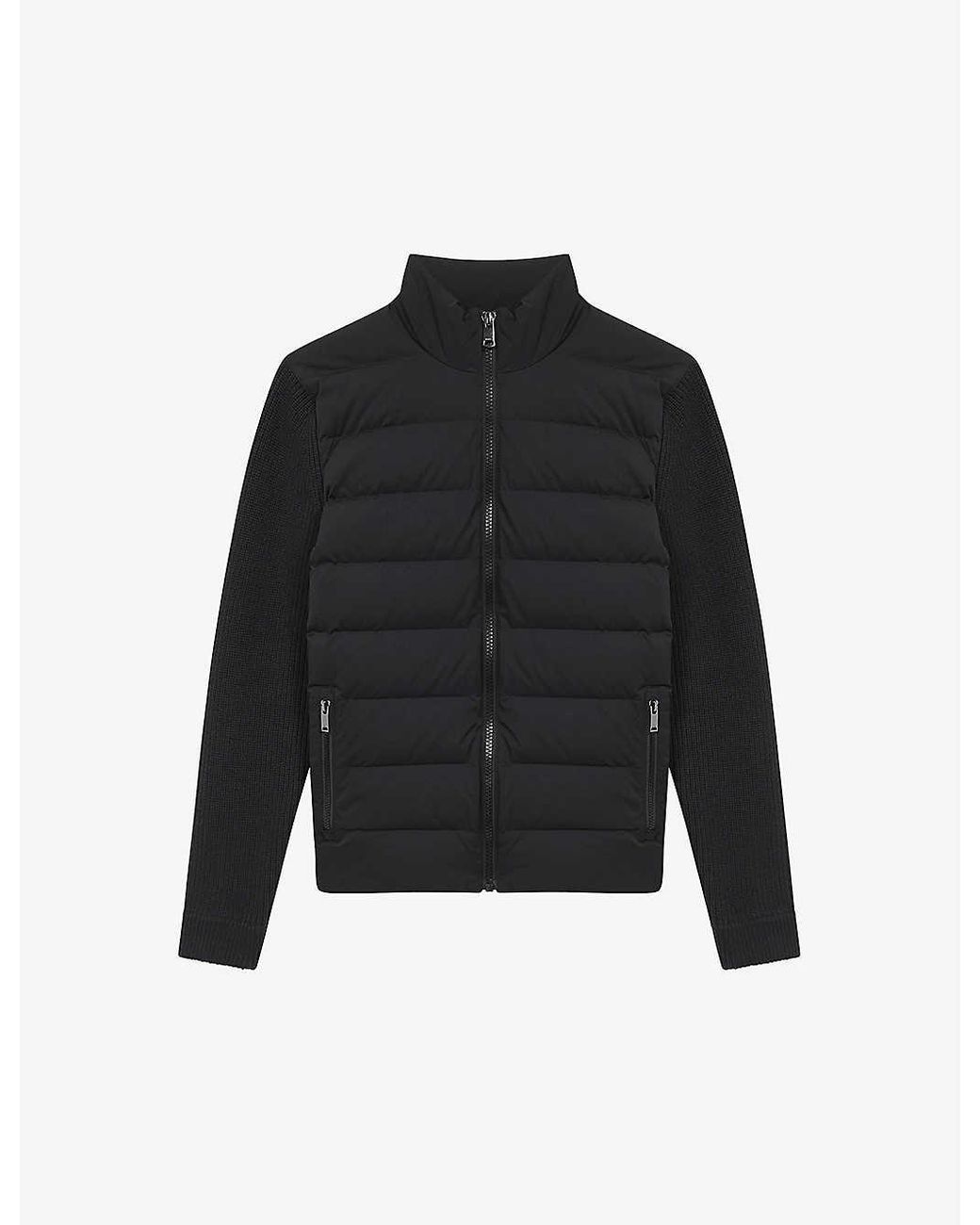 Reiss Colby Quilted-shell And Knitted Jacket in Black for Men | Lyst