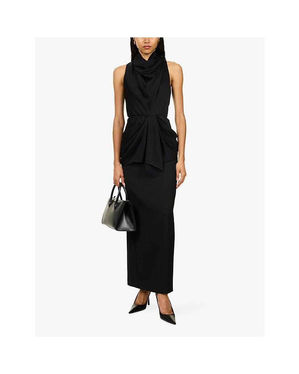 Givenchy Black Draped Sleeveless Satin Top