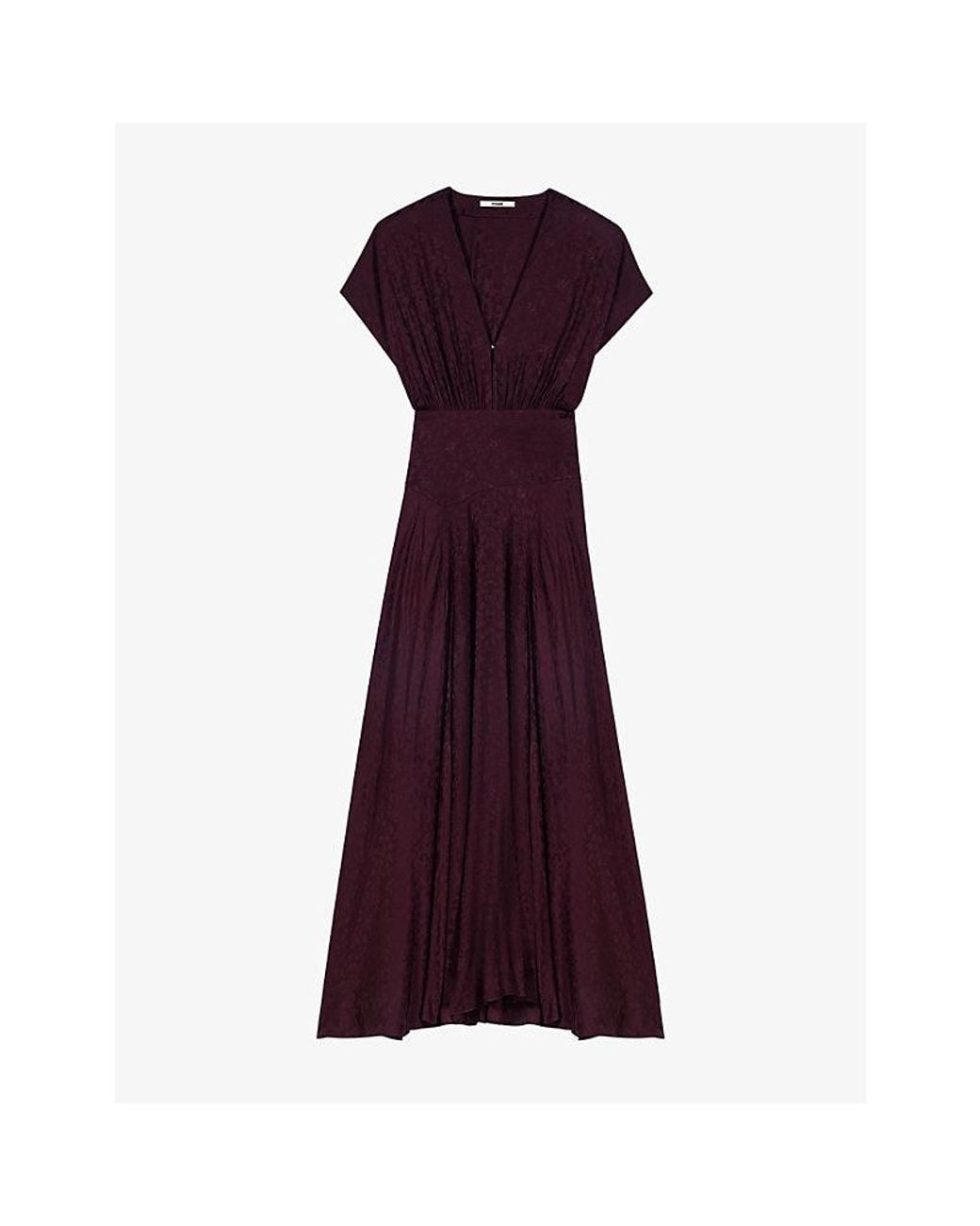 Maje Purple Jacquard V-Neck Woven Maxi Dress