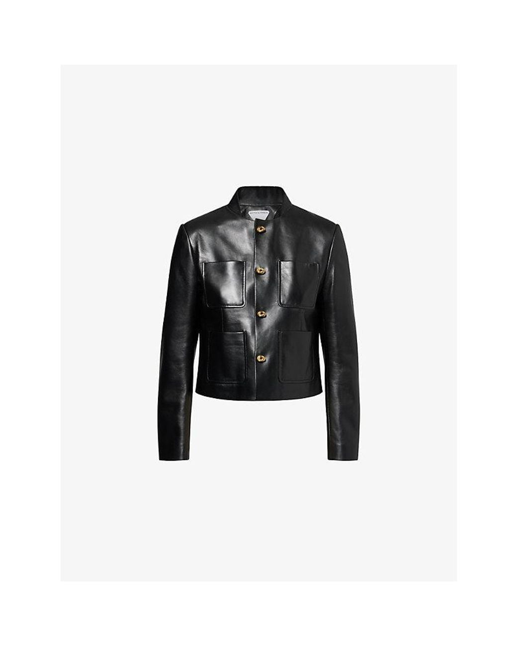 Bottega Veneta Black Knot Patch-Pocket Leather Jacket
