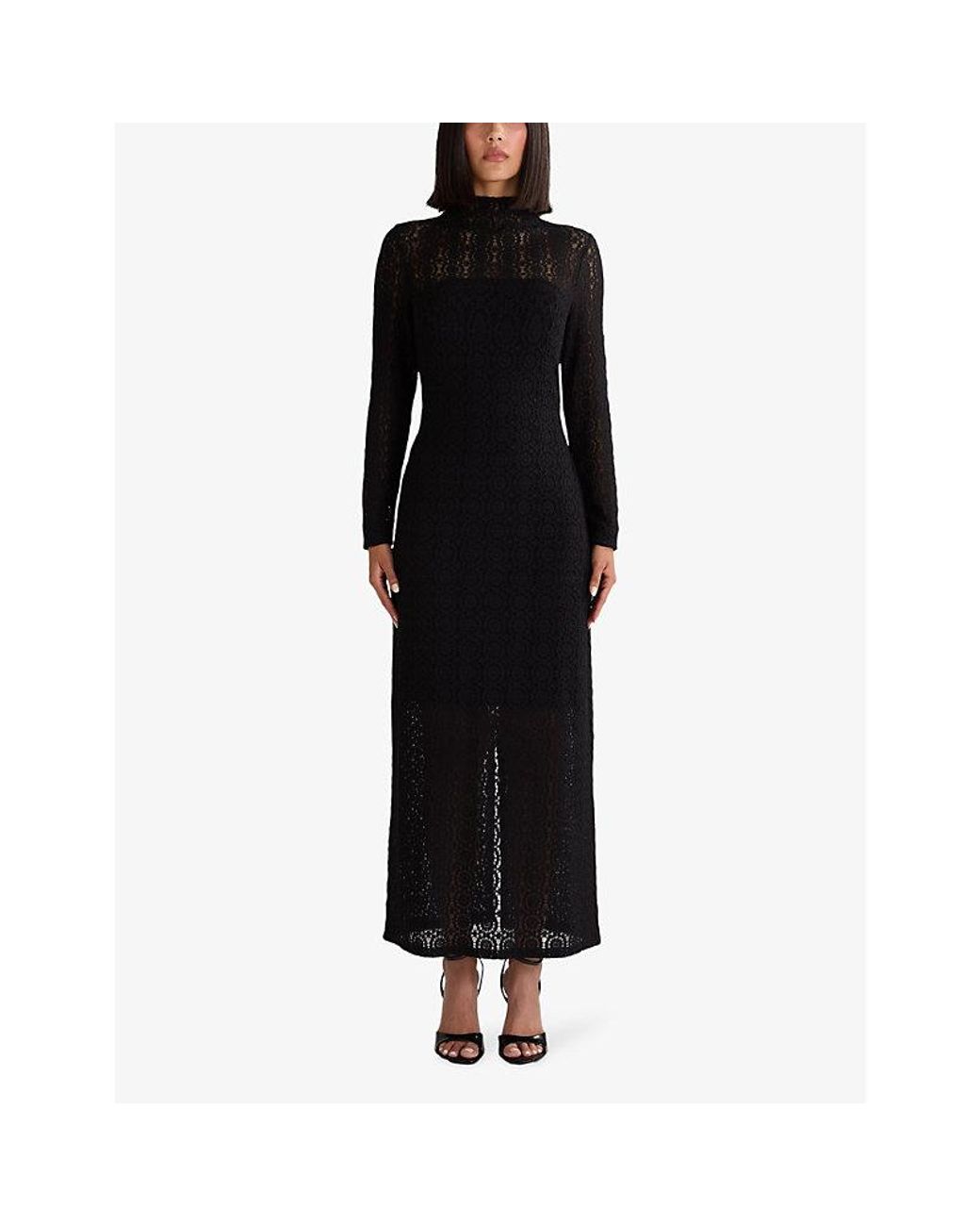 Ro zo High Neck Slim Fit Lace Knit Midi Dress in Black Lyst UK
