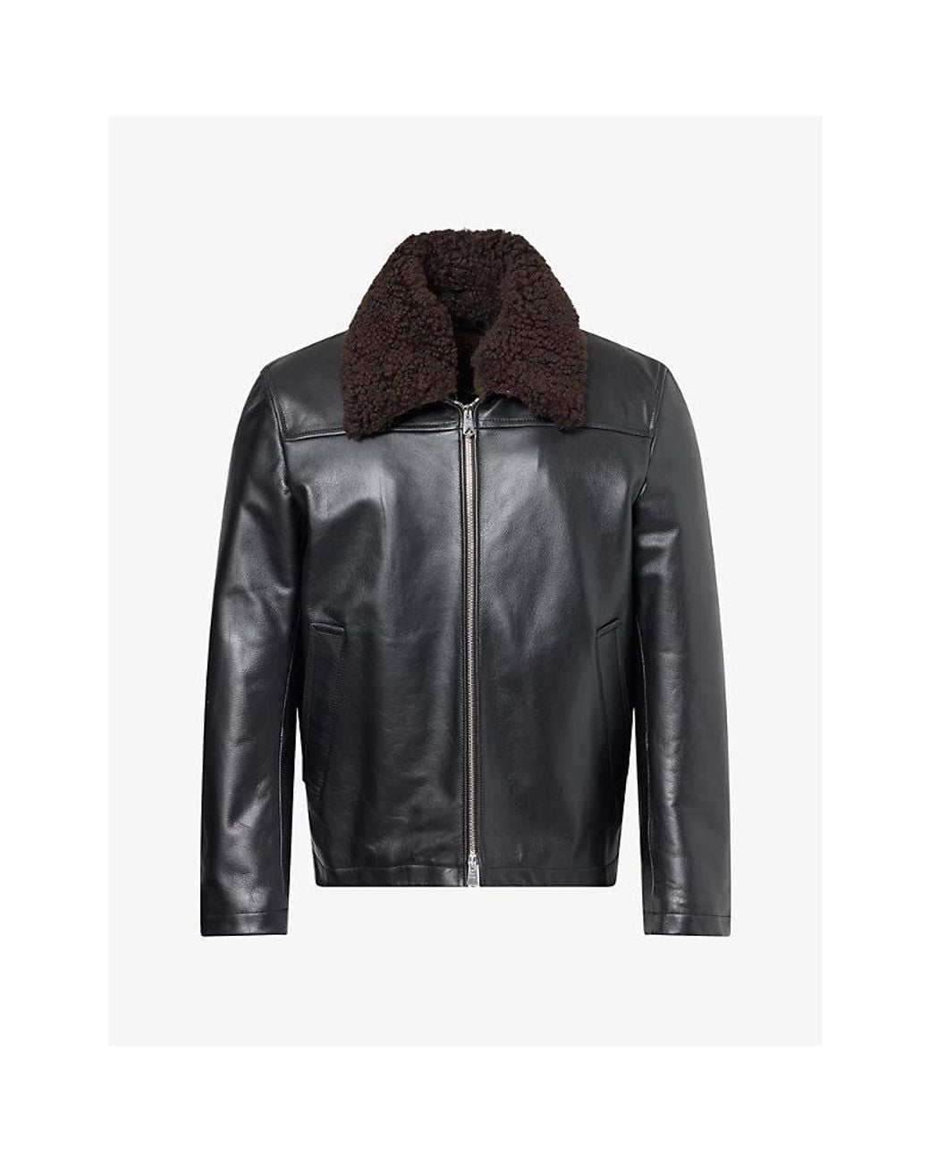 Paul Smith Black Shearling Leather Flight Jacket for men