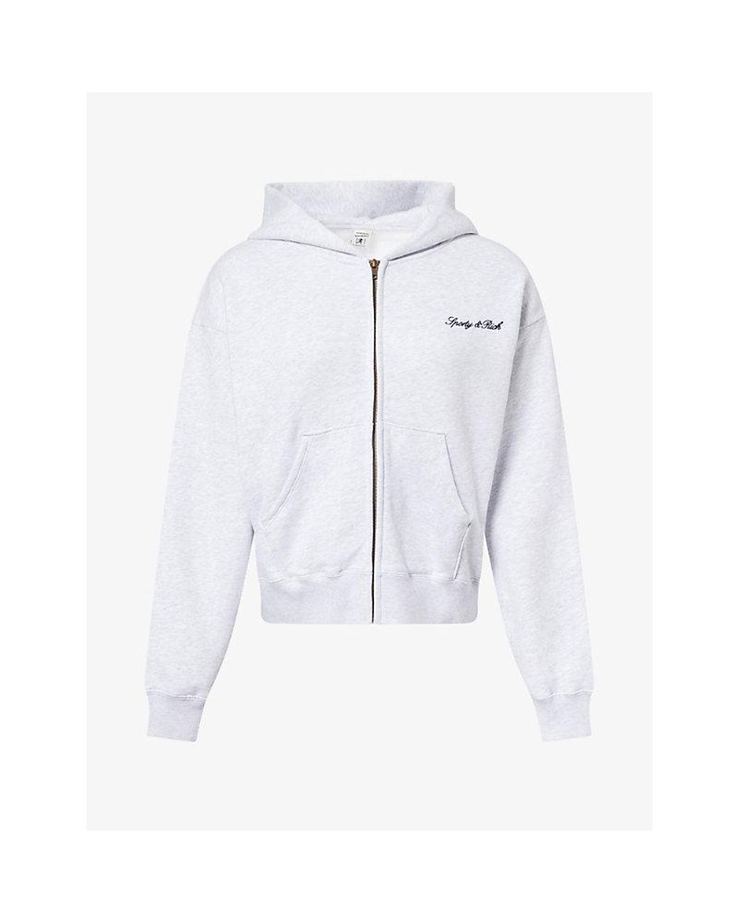 Sporty & Rich White Logo-Embroidered Cotton Hoody