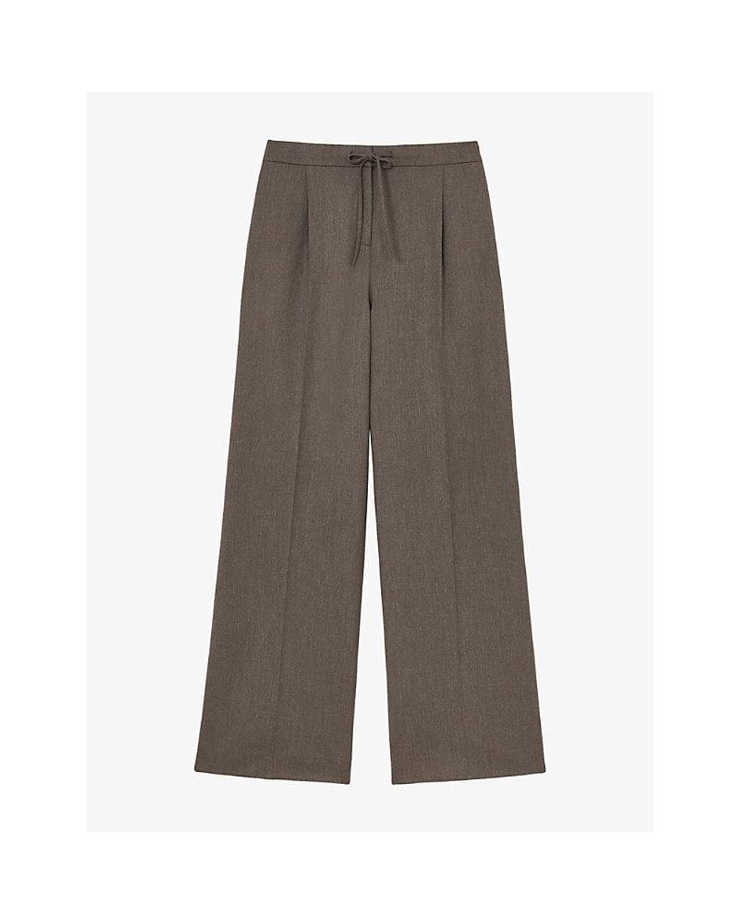 Reiss Gray Elowen Drawstring-Waist Stretch-Crepe Trousers