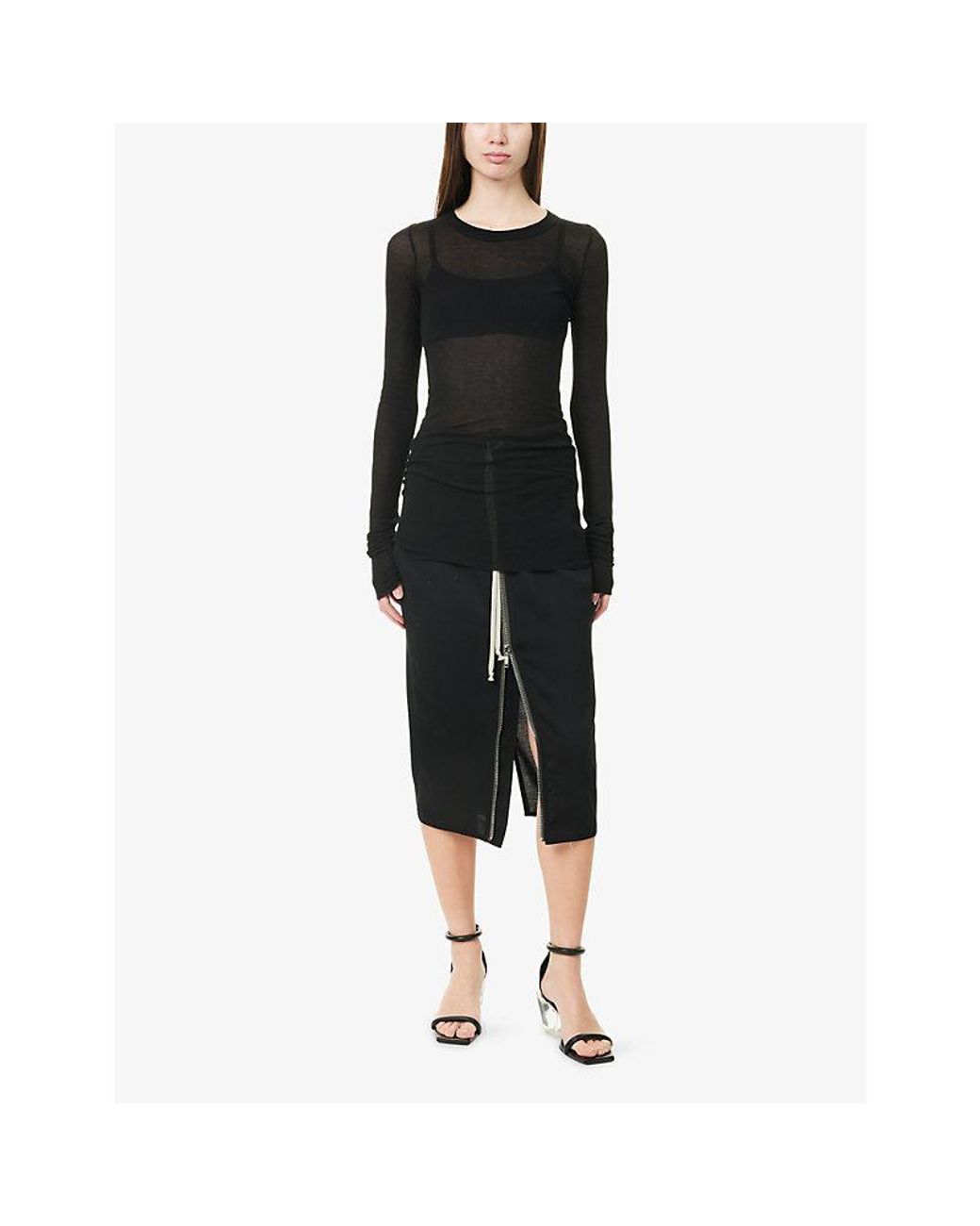 Rick Owens Black Ribbed Long-Sleeves Knitted T-Shirt