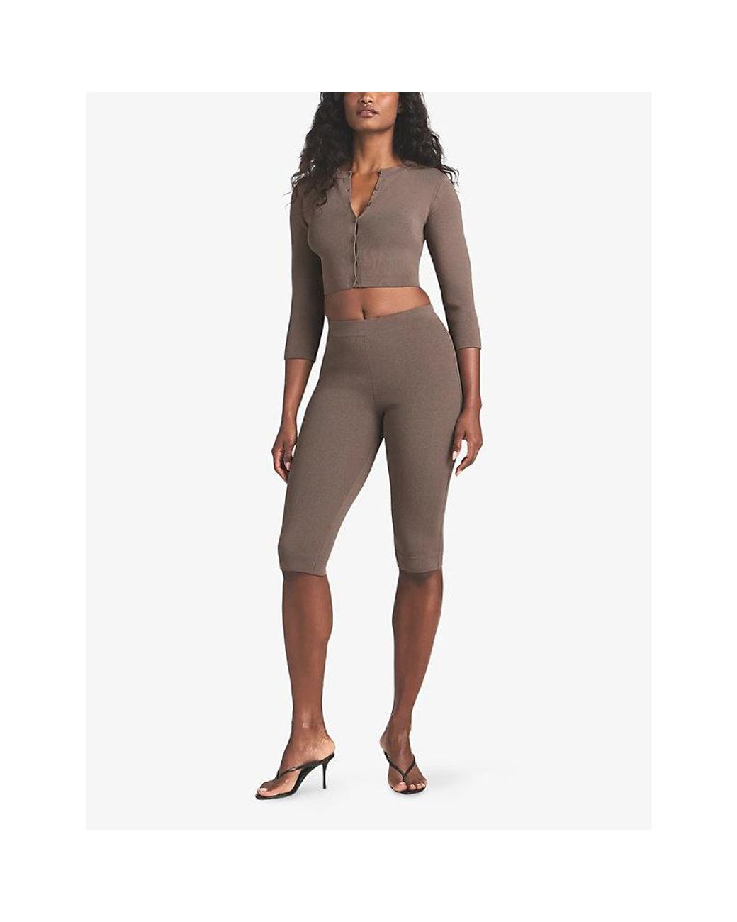 Skims Brown Refined Knit High-Waist Capri Leggings