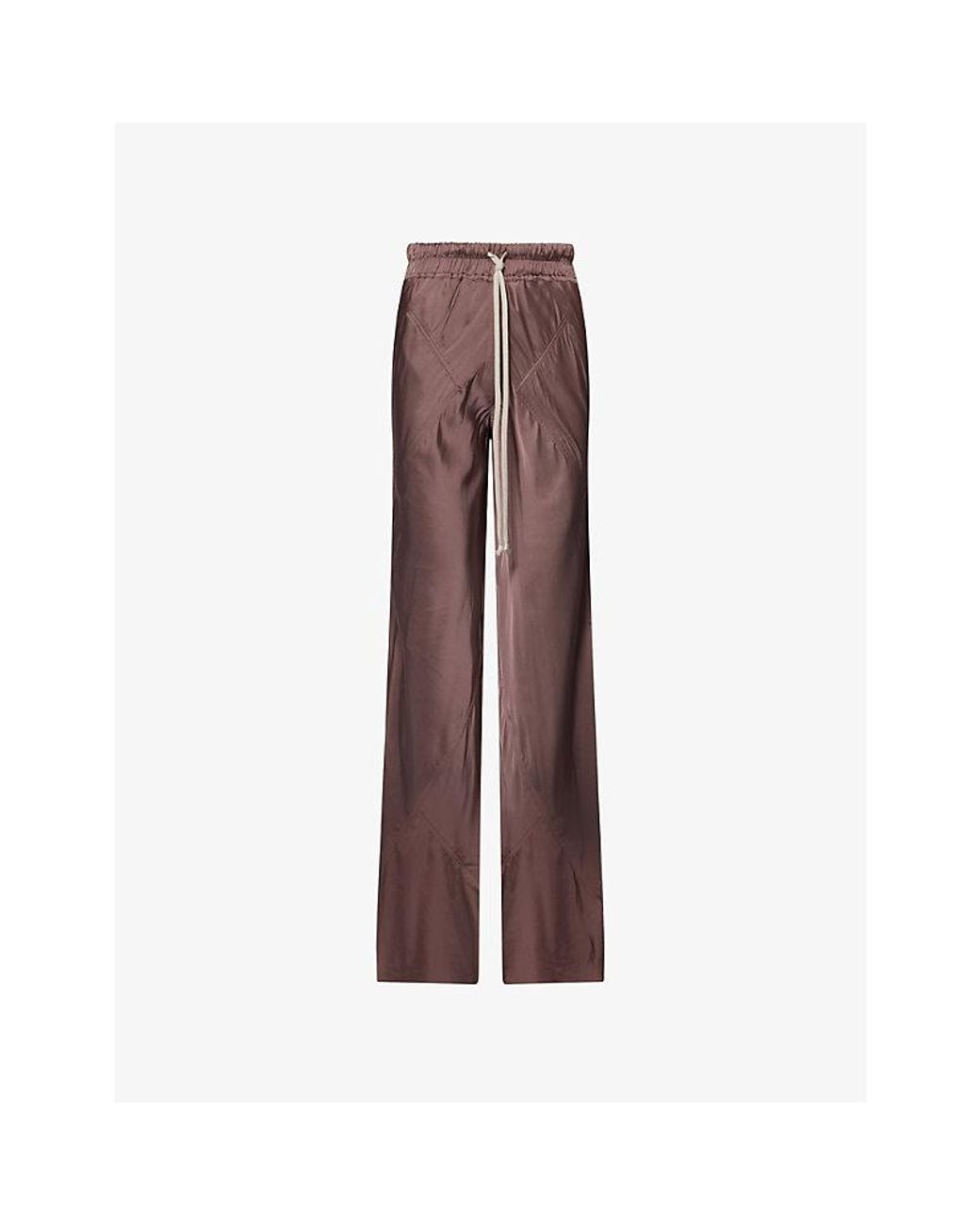 Rick Owens Brown Drawstring-Waist Patch-Pocket Satin Trousers