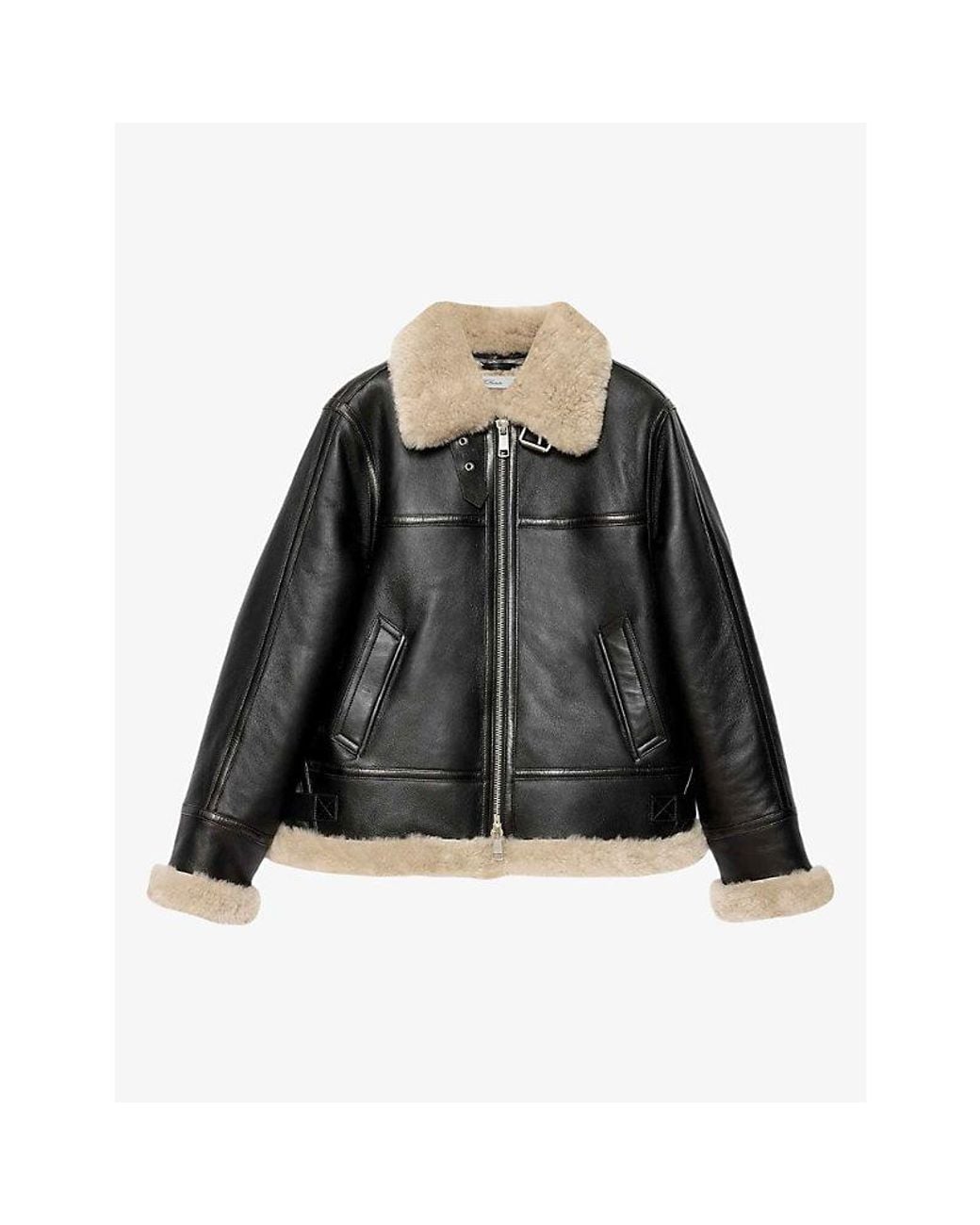 AllSaints Black Lennox Shearling-Trim Leather Jacket