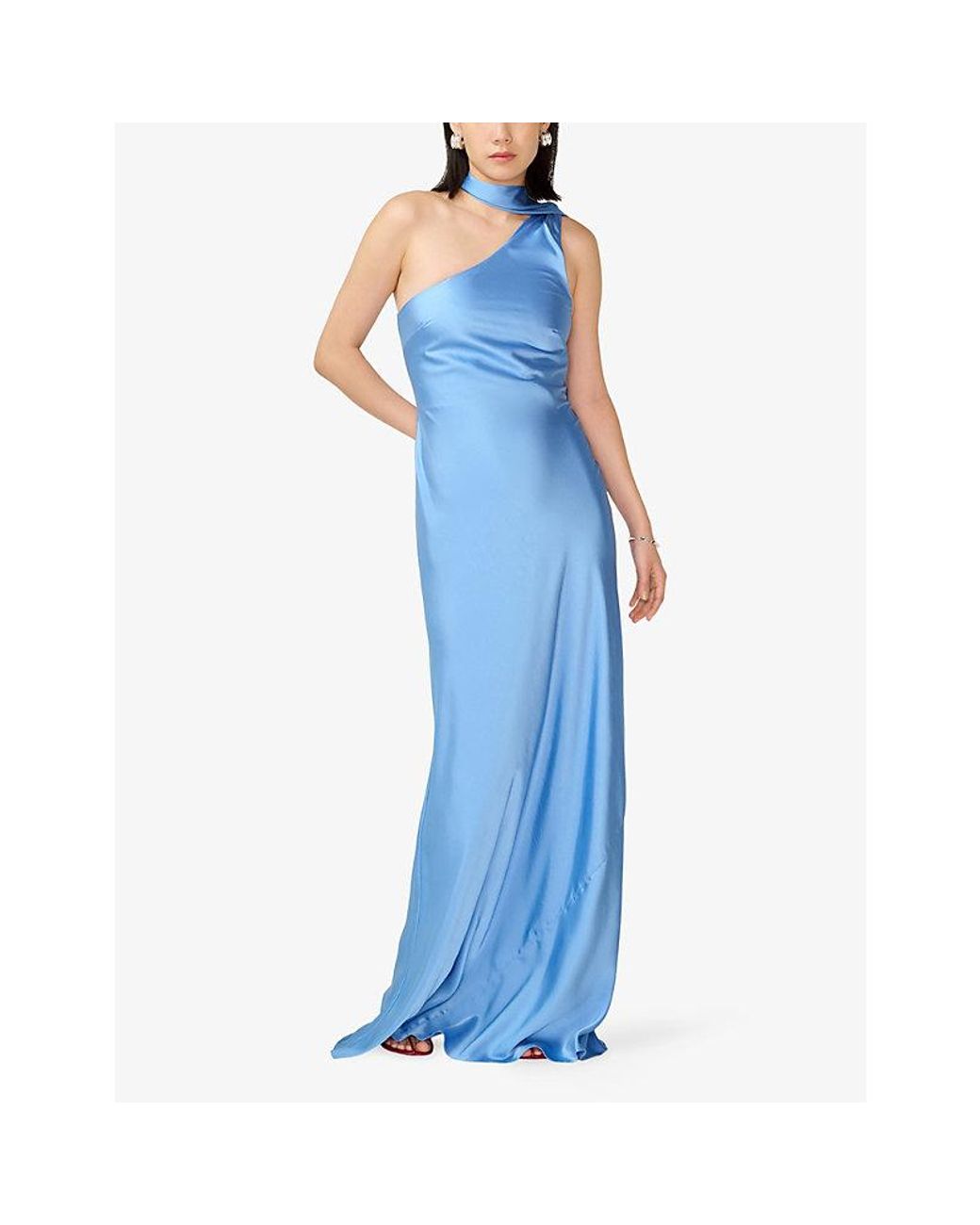 OMNES Blue Brioni One-Shoulder Satin Maxi Dress