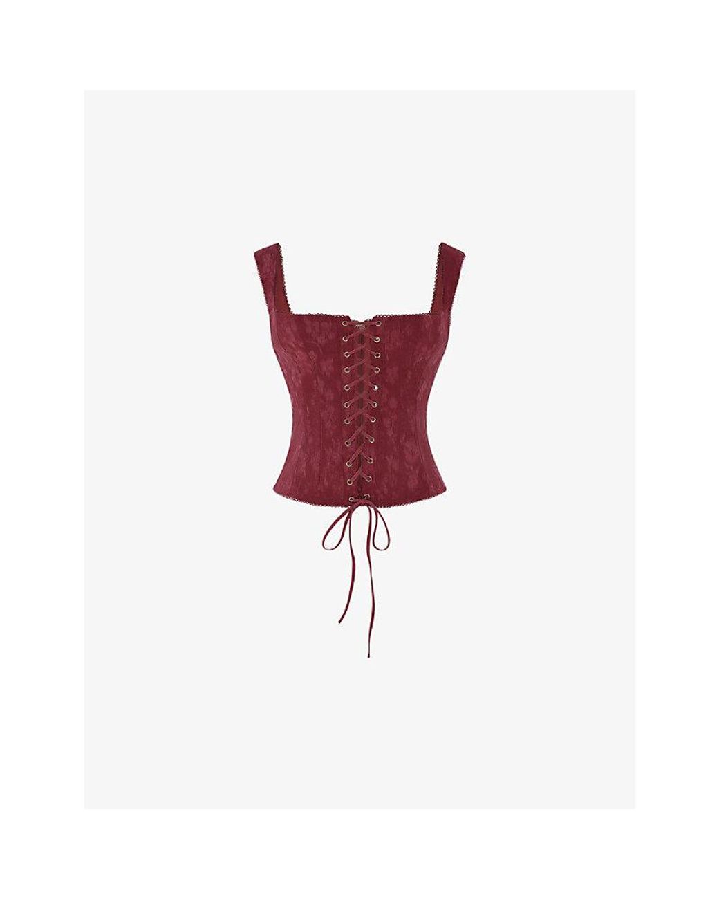 Red Stretch Woven Square Neck Corset Top