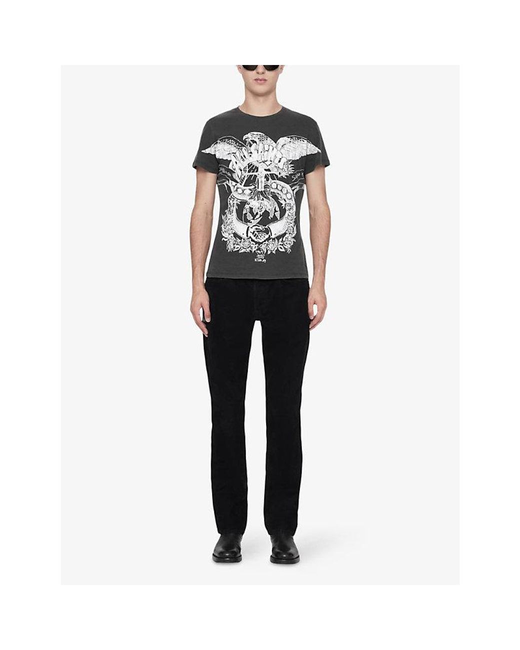 AllSaints Black Emblem Graphic-Print Short-Sleeve Cotton T-Shirt for men